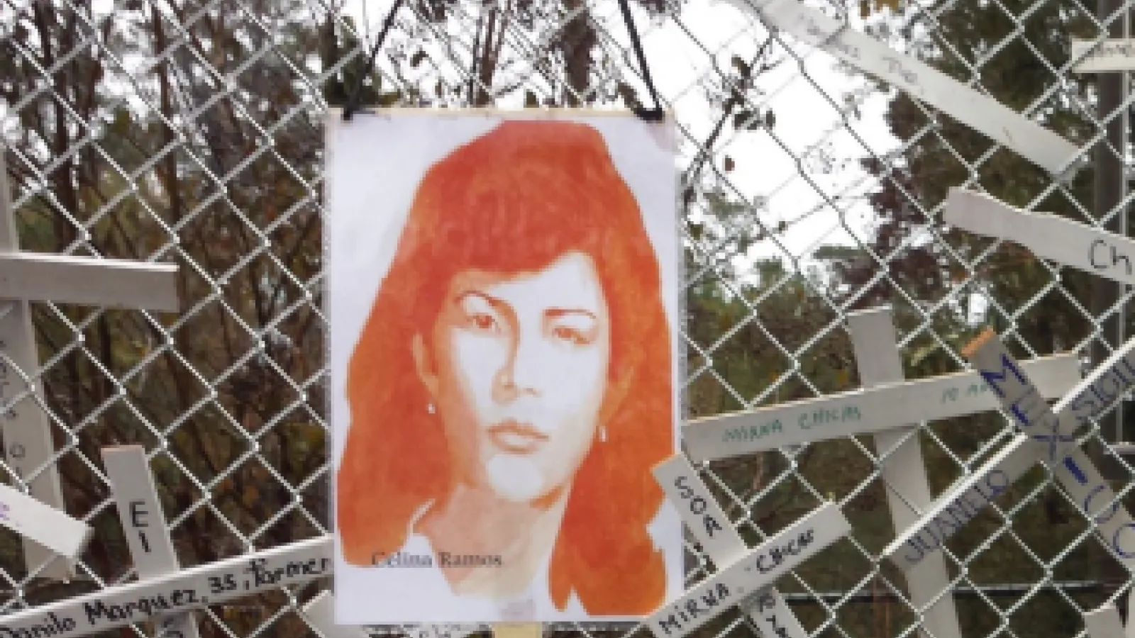 Border Issues and Activism in Ohio flyer image - memorial for loved ones along fence 